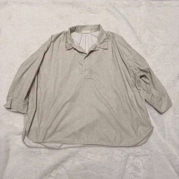 CP Shades Women’s XL Oversized Pullover Shirt Beige Micro Check Relaxed Chic - Picture 3 of 8